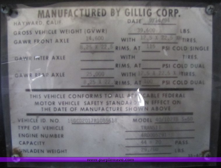 image for item 7356 1994 Gillig Transit Bus