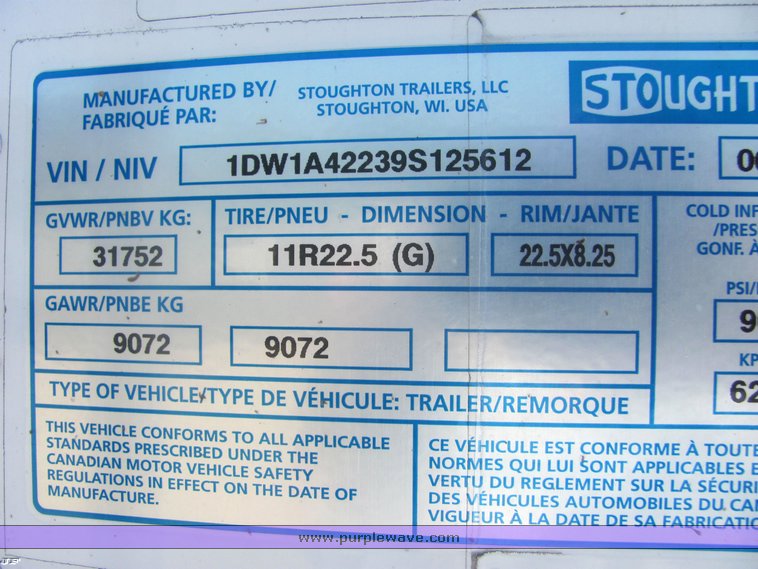 image for item 4489 2009 Stoughton grain trailer