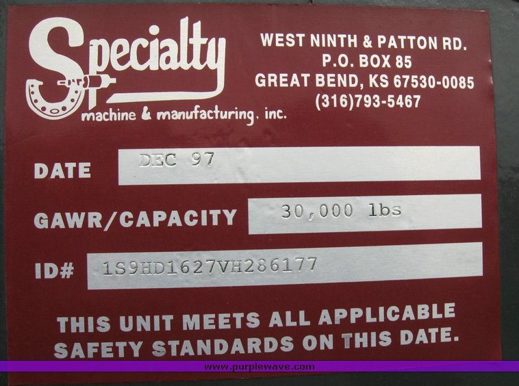 image for item 6187 1997 Specialty hopper trailer 500 bushel gooseneck grain trailer