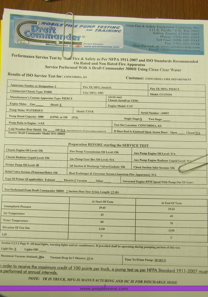 image for item 1001 1983 Ford C8000 Pierce Engine pumper fire truck