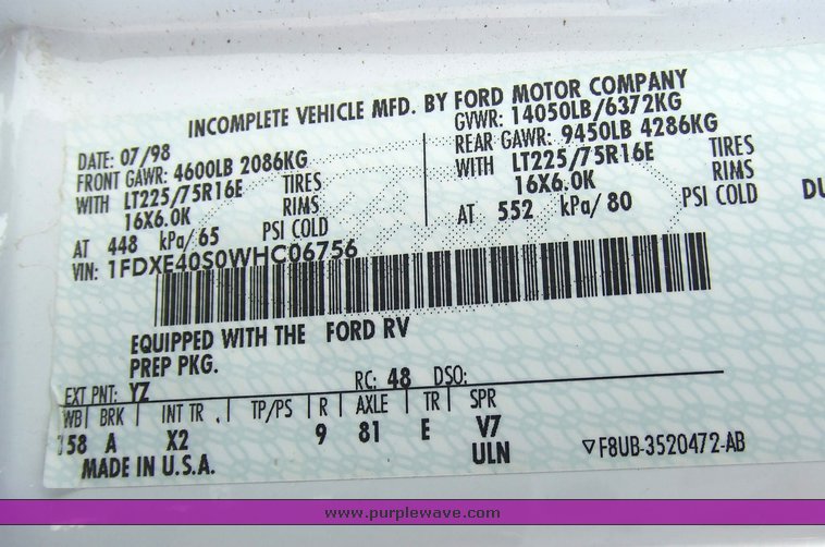 image for item 2035 1998 Ford E Super Duty RV