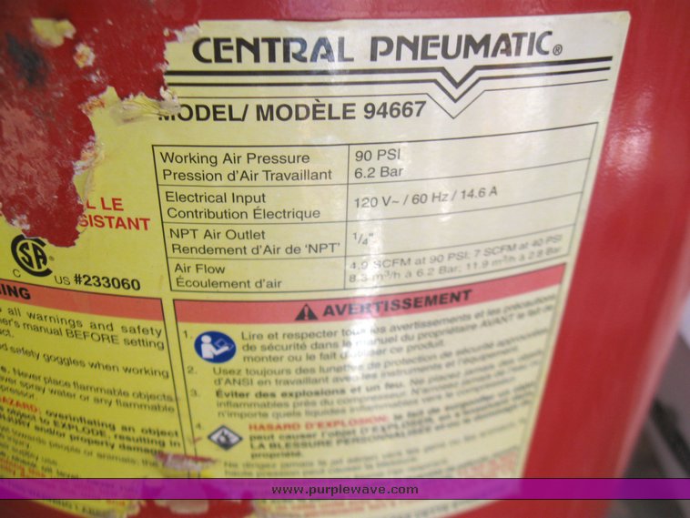 image for item 7280 Central Pneumatic air compressor