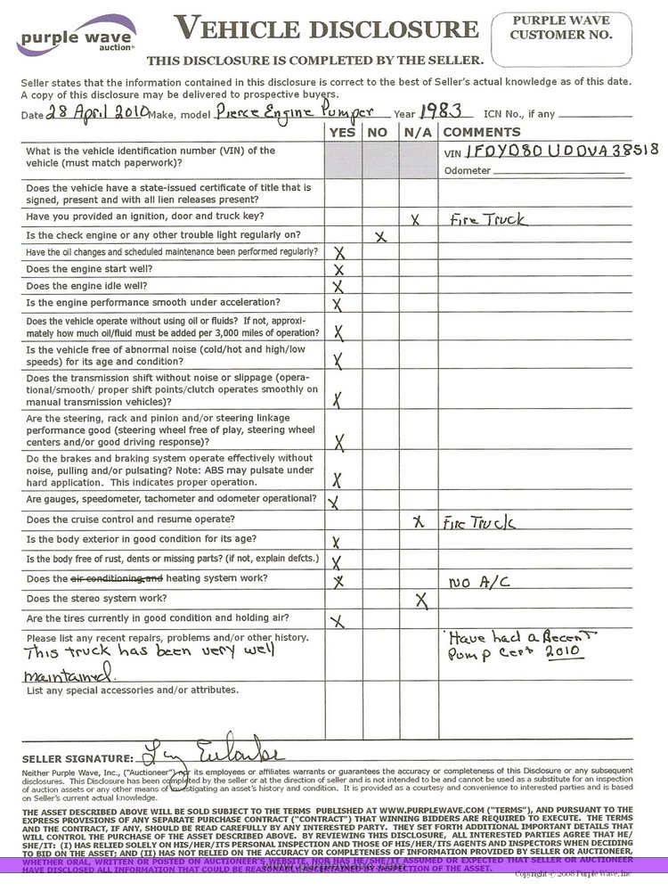 image for item 1001 1983 Ford C8000 Pierce Engine pumper fire truck