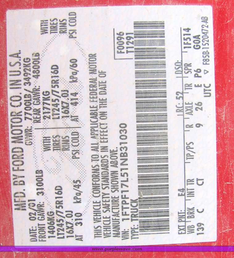 image for item 3137 2001 Ford F150 XL pickup