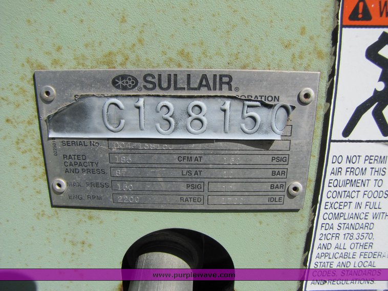 image for item 3230 Sullair 185H air compressor on trailer
