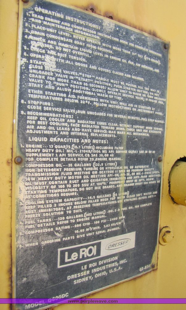 image for item 3935 Leroy Q600DC 600 cfm air compressor