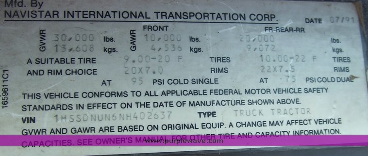 image for item 6634 1992 International Series 4900 dump truck