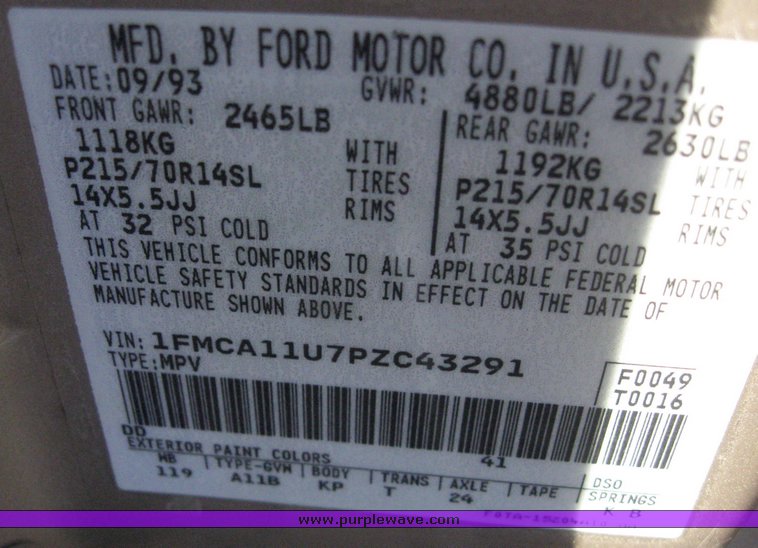 image for item 4234 1993 Ford Aerostar