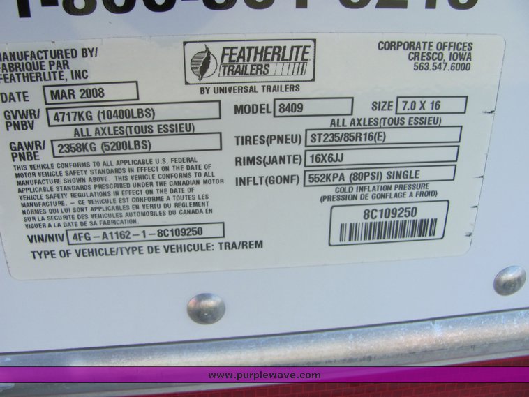 image for item 4566 2008 Featherlite stock/combo trailer