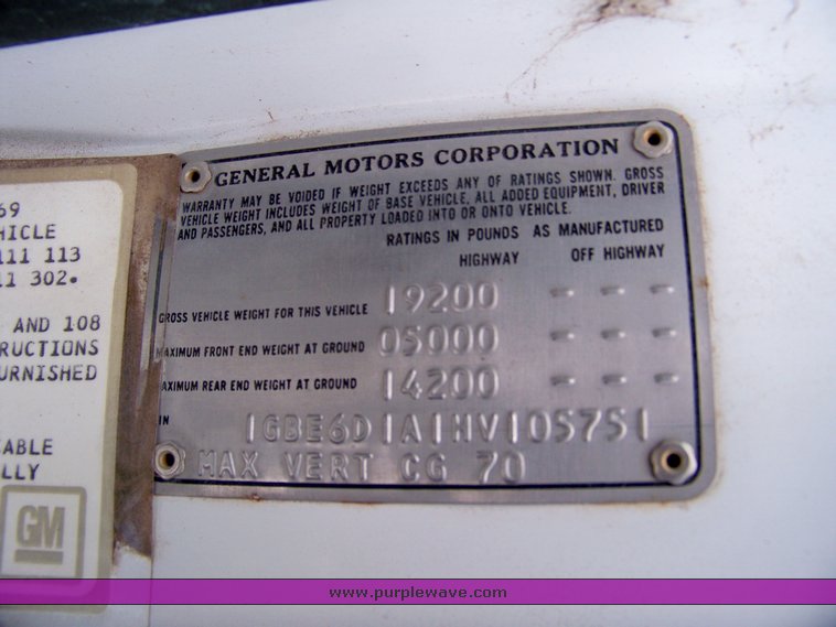 image for item 1010 1987 Chevrolet C60 box truck