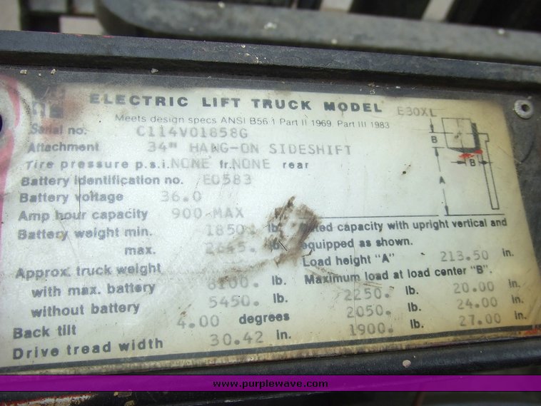 image for item 2129 1984 Hyster E30XL electric forklift