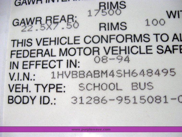 image for item 3991 1995 International Navistar 3800 53-passenger school bus
