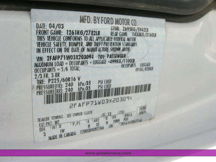 image for item 6802 2003 Ford Crown Victoria Police Intercepter