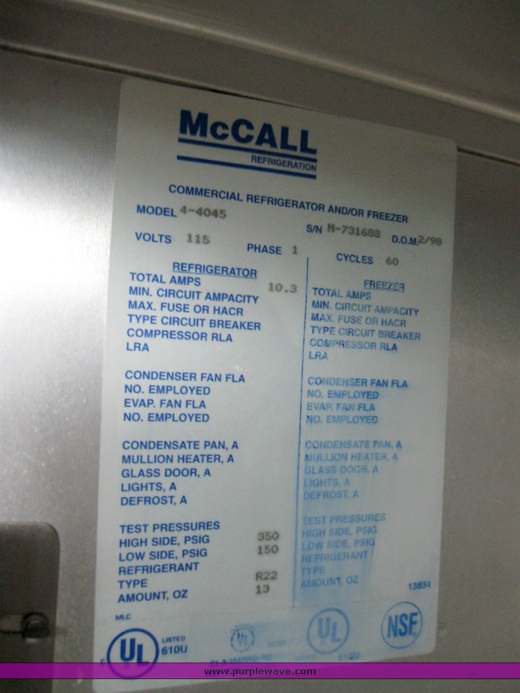 image for item 7290 McCall two door refrigerator