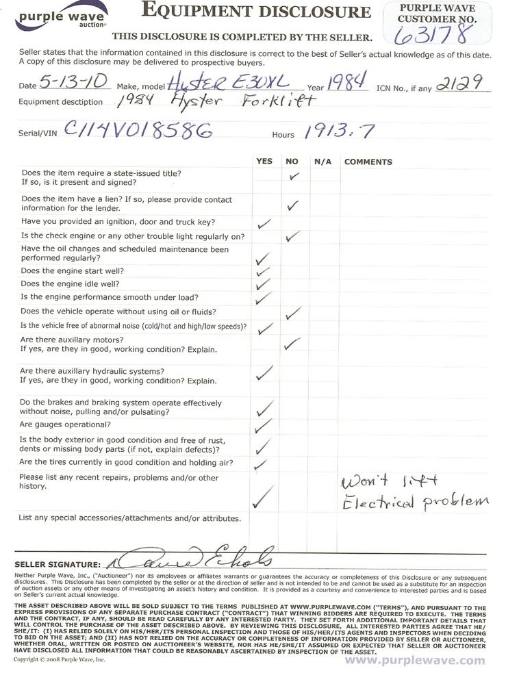 image for item 2129 1984 Hyster E30XL electric forklift