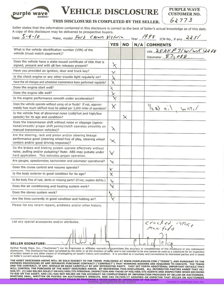 image for item 2251 1998 Ford Crown Victoria Police Interceptor