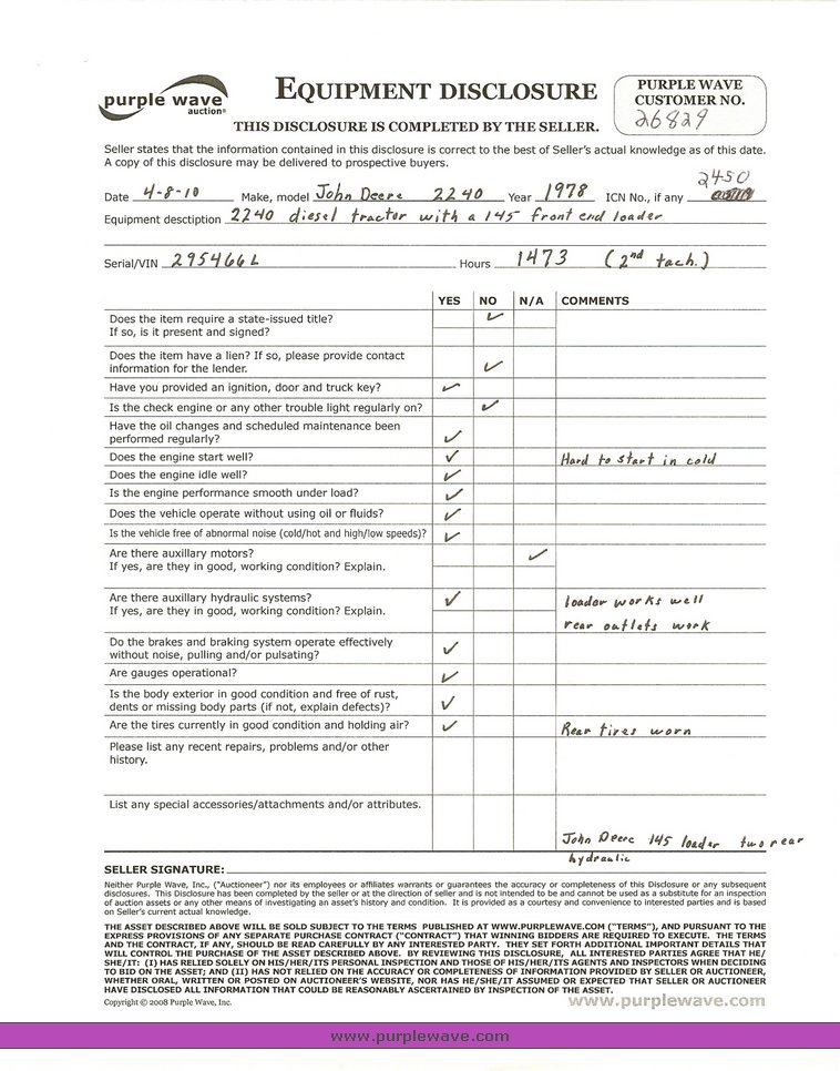 image for item 2450 1978 John Deere 2240 tractor with loader