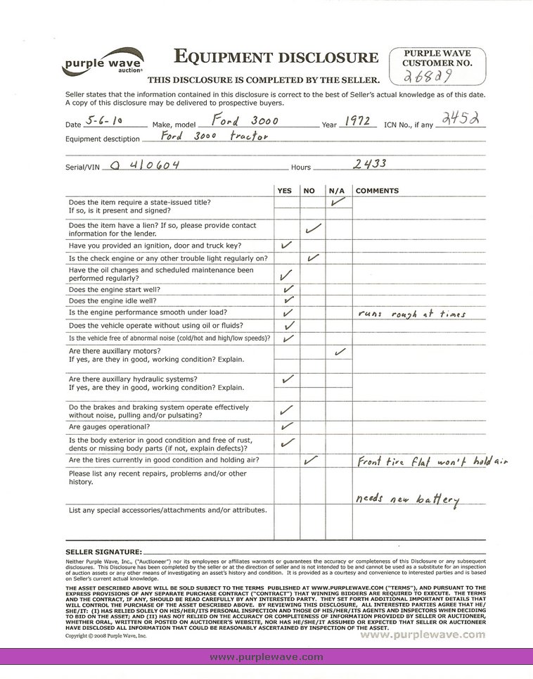 image for item 2452 1972 Ford 3000 tractor