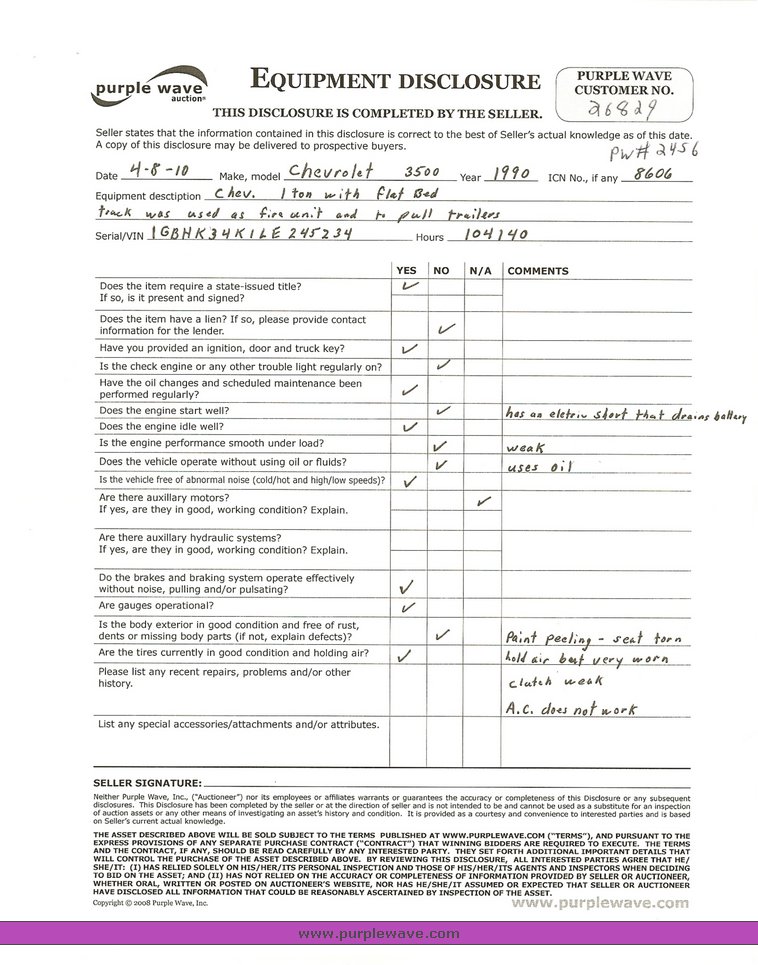 image for item 2456 1990 Chevrolet K3500 flat bed pickup truck