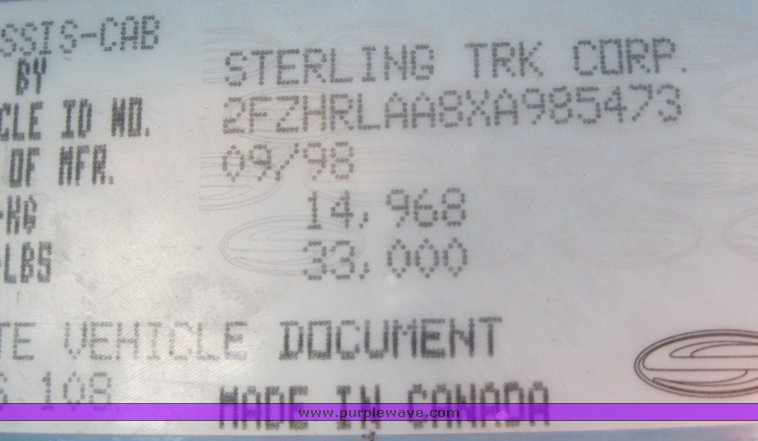 image for item 3815 1999 Sterling L8501 dump truck