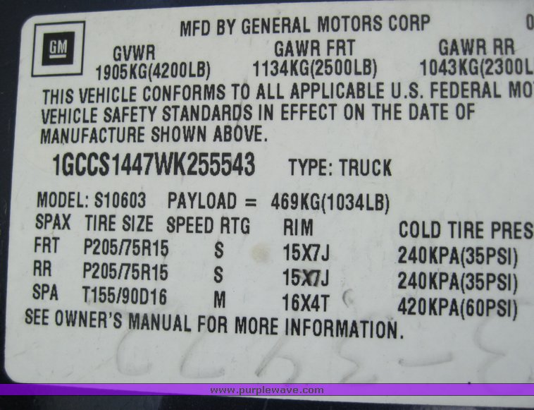 image for item 3819 1998 Chevrolet S10