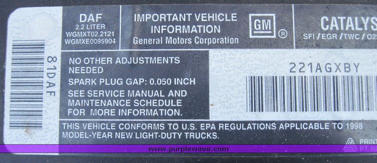 image for item 3820 1998 Chevrolet S10