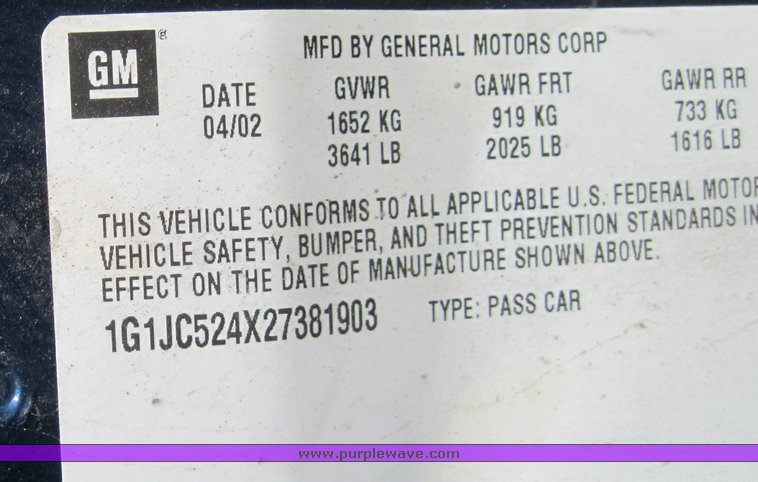 image for item 3833 2002 Chevrolet Cavalier