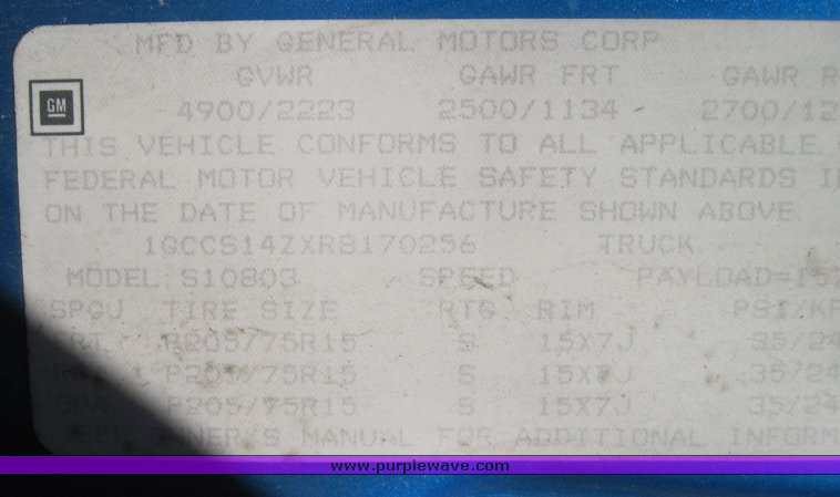 image for item 3846 1994 Chevrolet S10