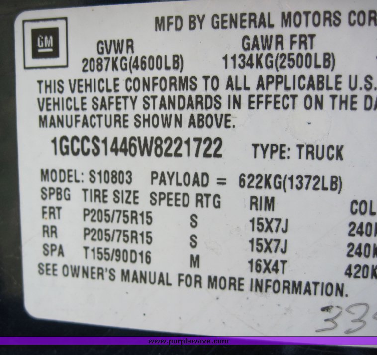 image for item 3851 1998 Chevrolet S10