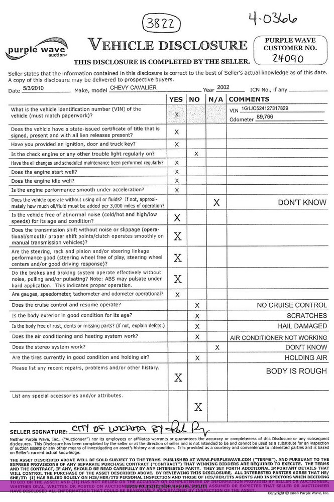 image for item 3822 2002 Chevrolet Cavalier