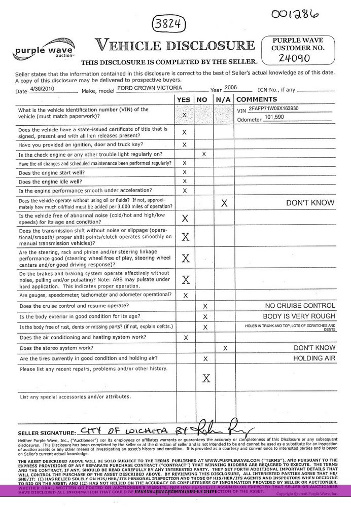 image for item 3824 2006 Ford Crown Victoria Police interceptor