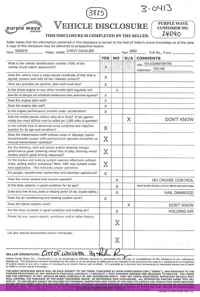 image for item 3825 2002 Chevrolet Cavalier