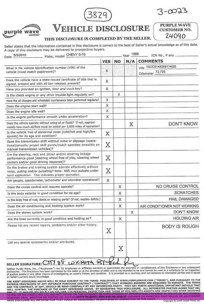 image for item 3829 1999 Chevrolet S10