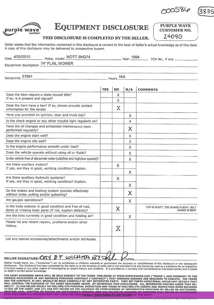 image for item 3835 1994 Mott flail mower