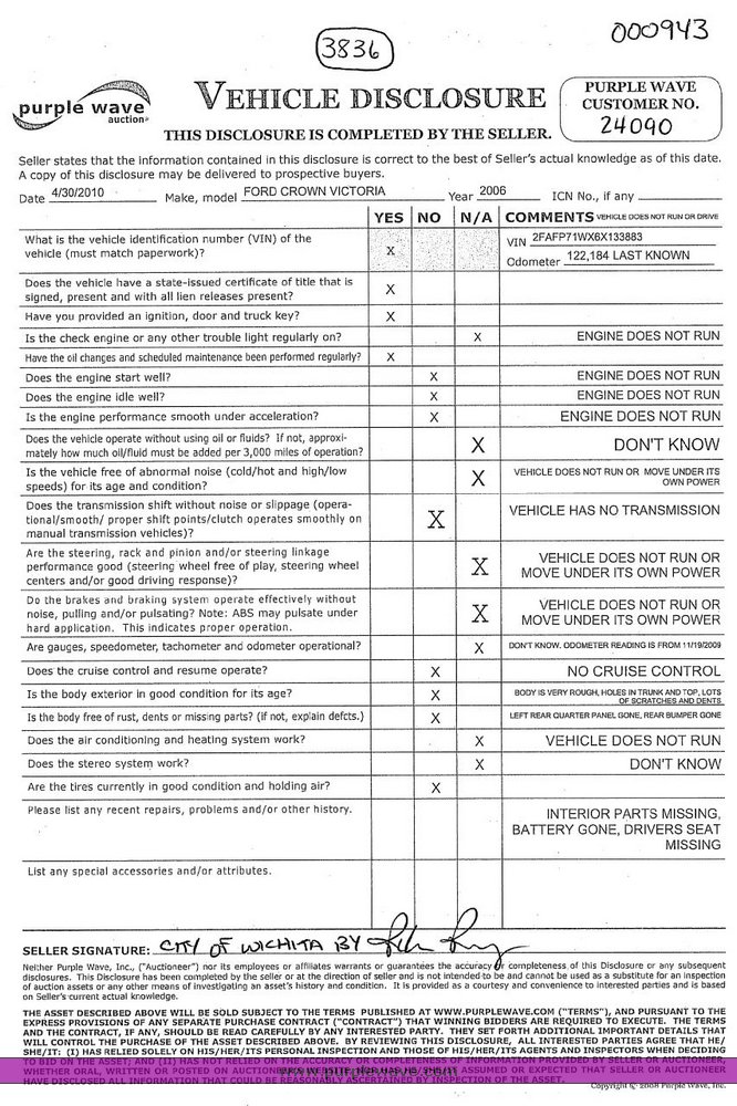 image for item 3836 2006 Ford Crown Victoria Police Interceptor