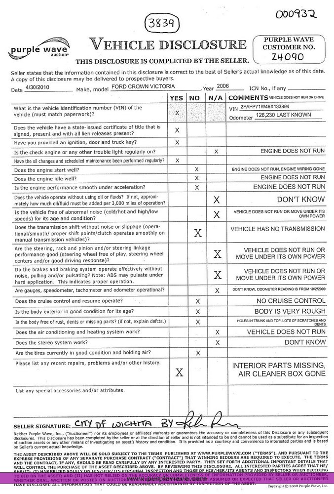 image for item 3839 2006 Ford Crown Victoria Police Interceptor