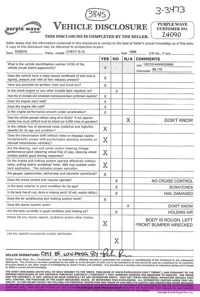 image for item 3845 1998 Chevrolet S10