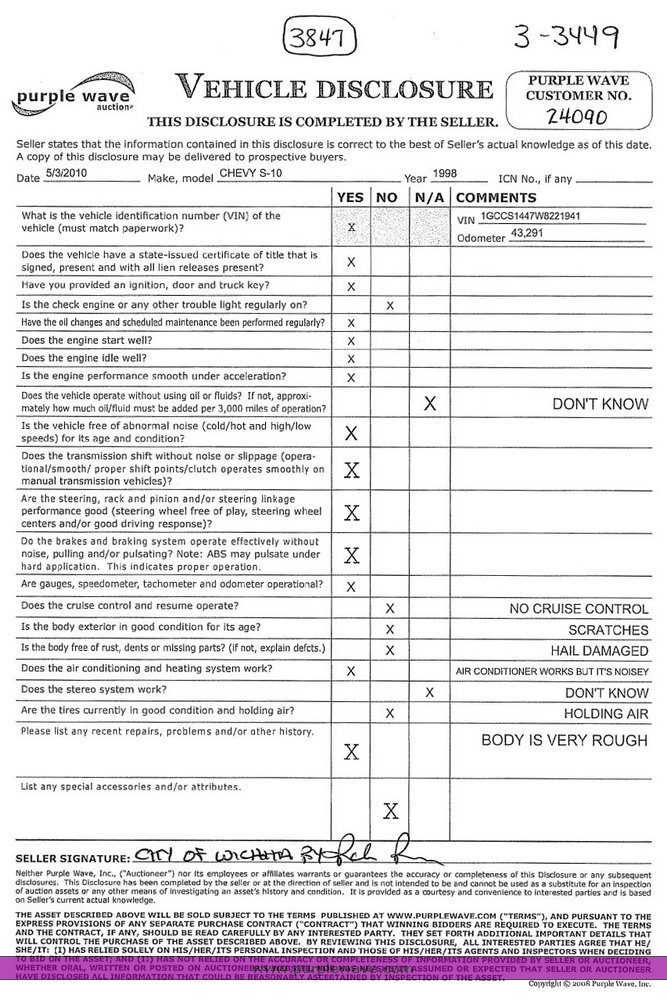 image for item 3847 1998 Chevrolet S10