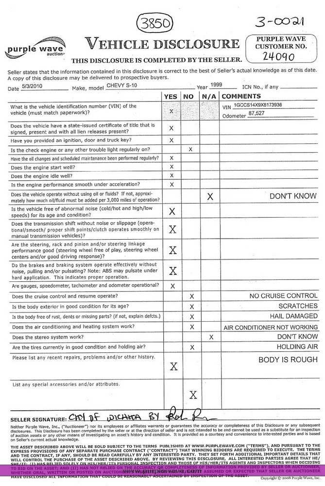 image for item 3850 1999 Chevrolet S10