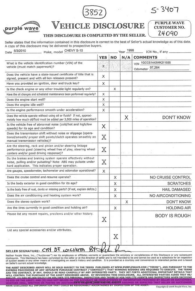 image for item 3852 1998 Chevrolet S10