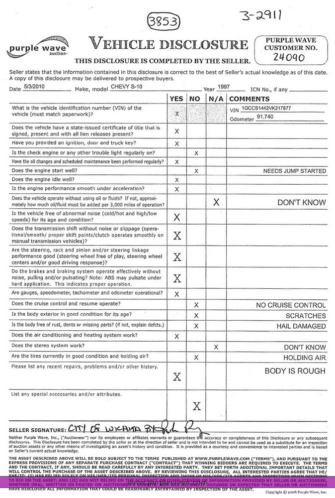 image for item 3853 1997 Chevrolet S10