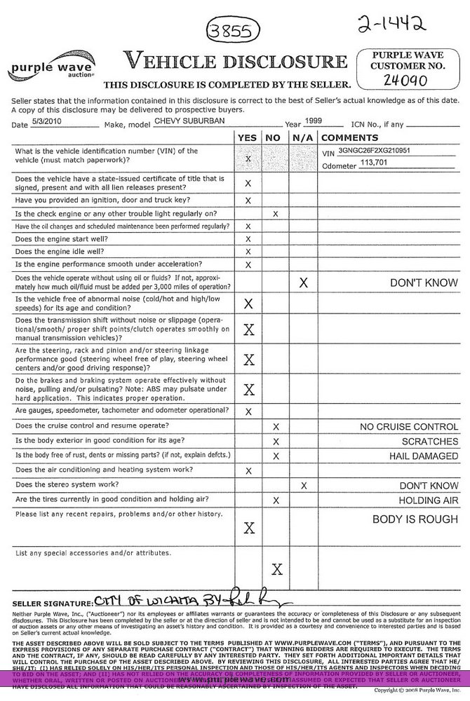 image for item 3855 1999 Chevrolet C2500 Suburban