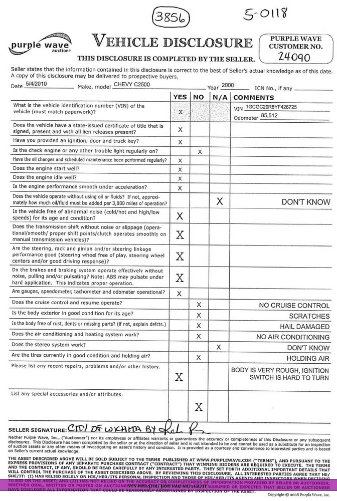 image for item 3856 2000 Chevrolet C2500 pickup truck