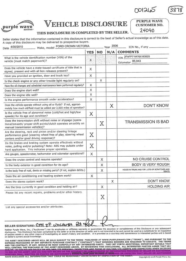image for item 3878 2006 Ford Crown Victoria Police Interceptor