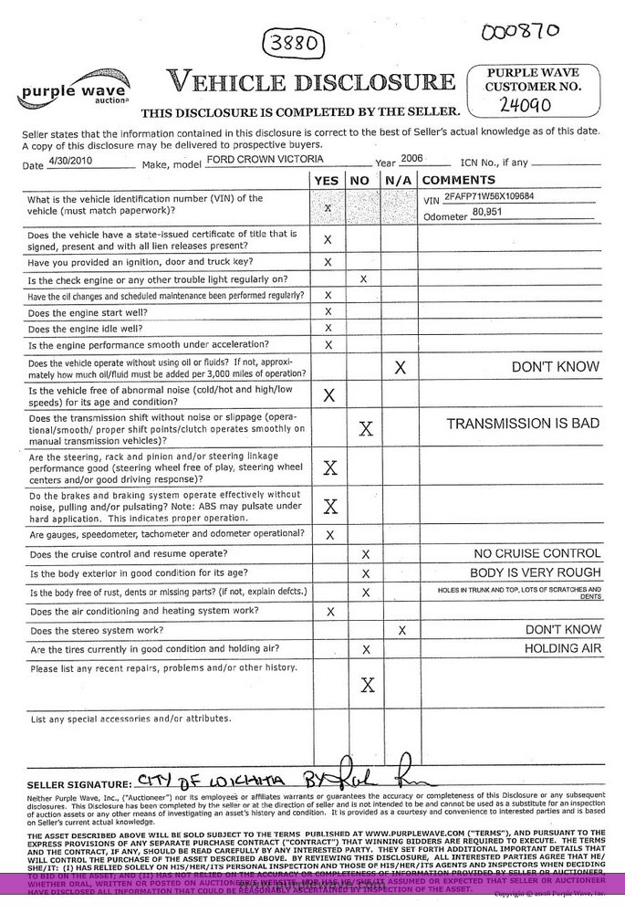 image for item 3880 2006 Ford Crown Victoria Police Interceptor