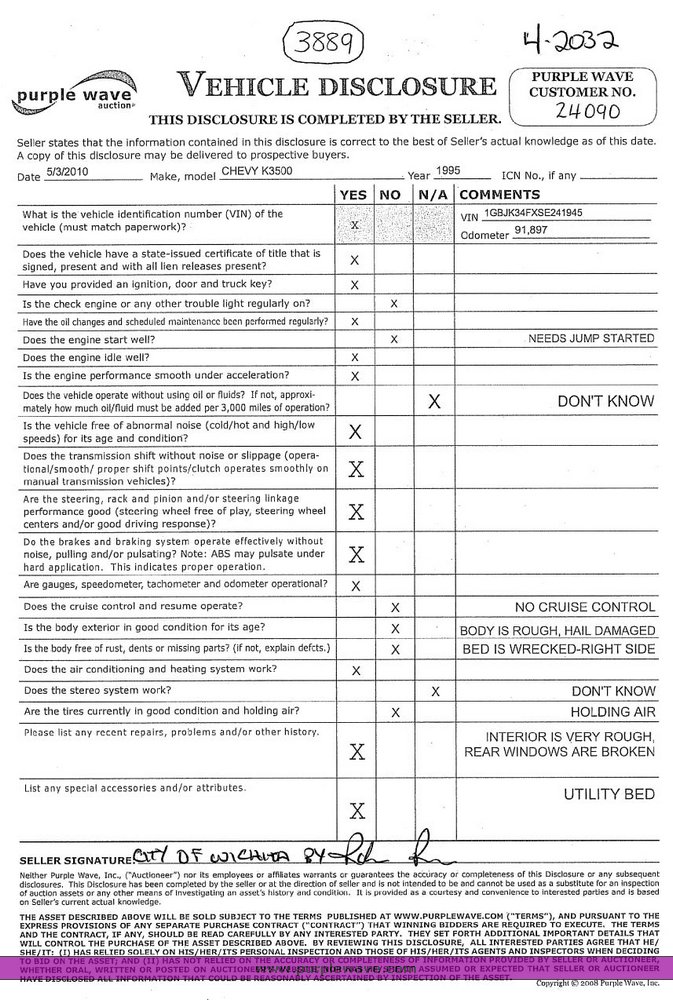 image for item 3889 1995 Chevrolet K3500 pickup truck