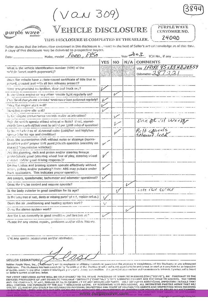 image for item 3894 2003 Ford E450 Super Duty transit bus