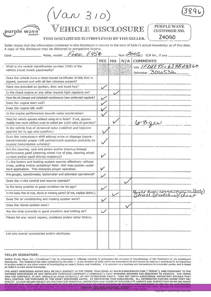 image for item 3896 2003 Ford E450 Super Duty transit bus