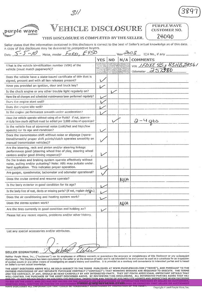 image for item 3897 2003 Ford E450 Super Duty transit bus