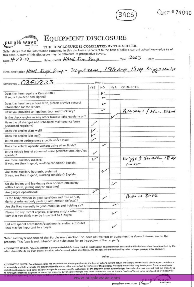 image for item 3905 2003 Hale fire pump